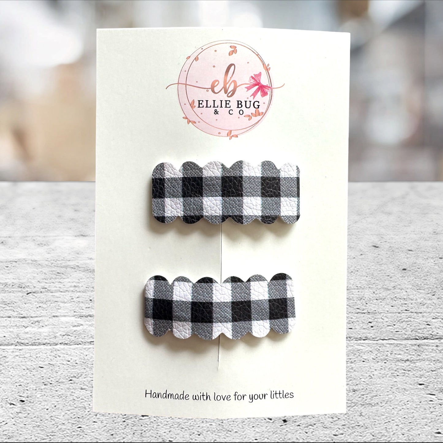 Black & White Plaid Scalloped Clip Set