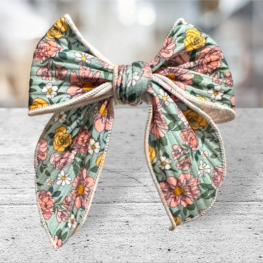 Spring Flowers Ribbed Bow- Medium