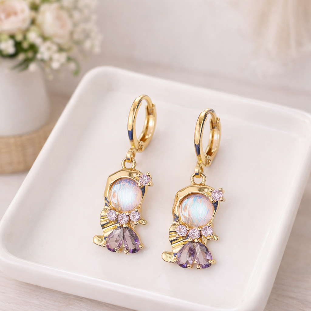 Gold Dangle Princess Earrings