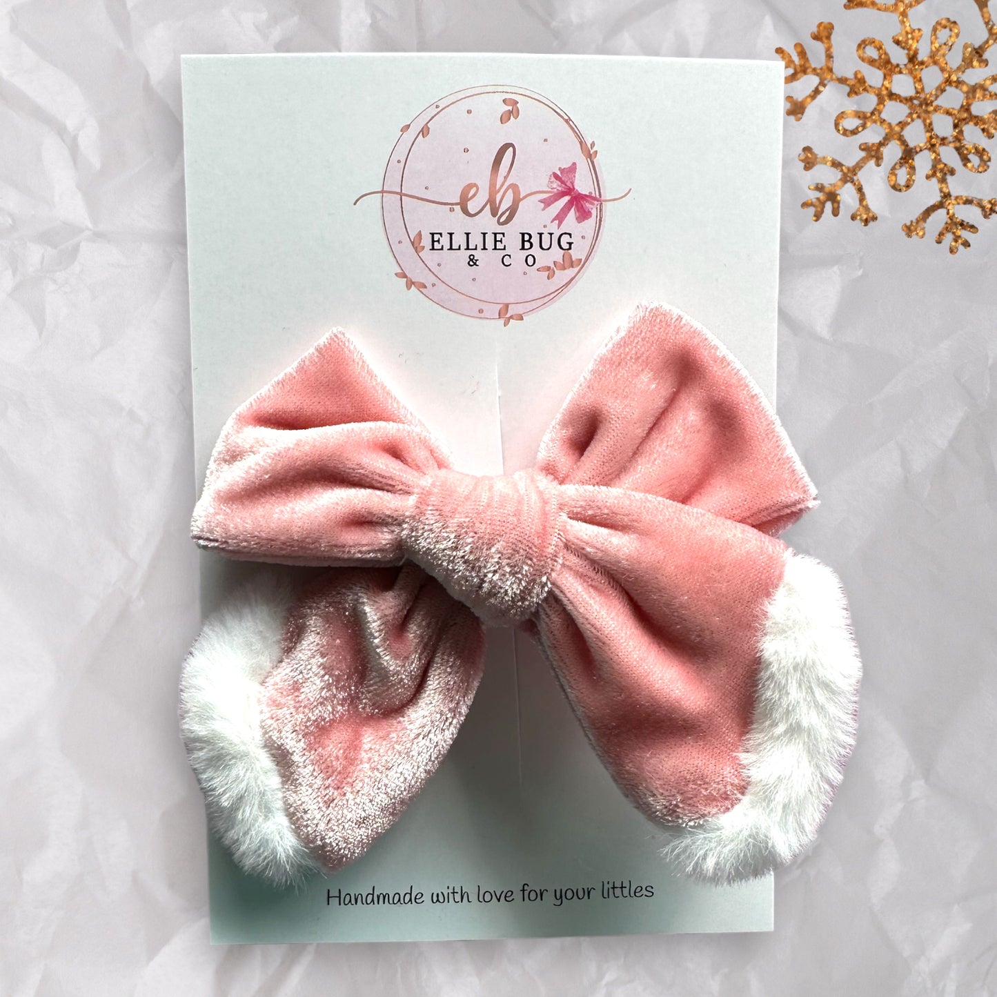 Blush pink velvet holiday bow/ faux fur trim