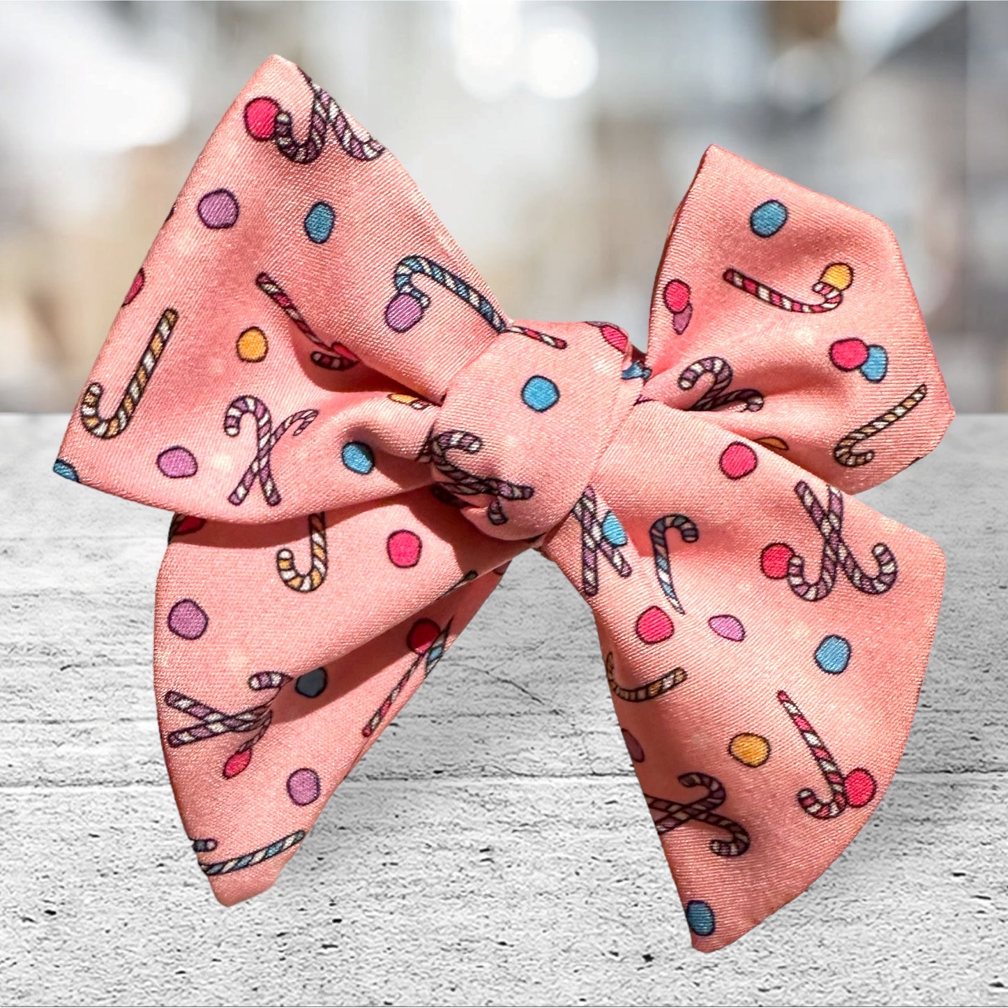 Pink Kandy Cane Bow- Small