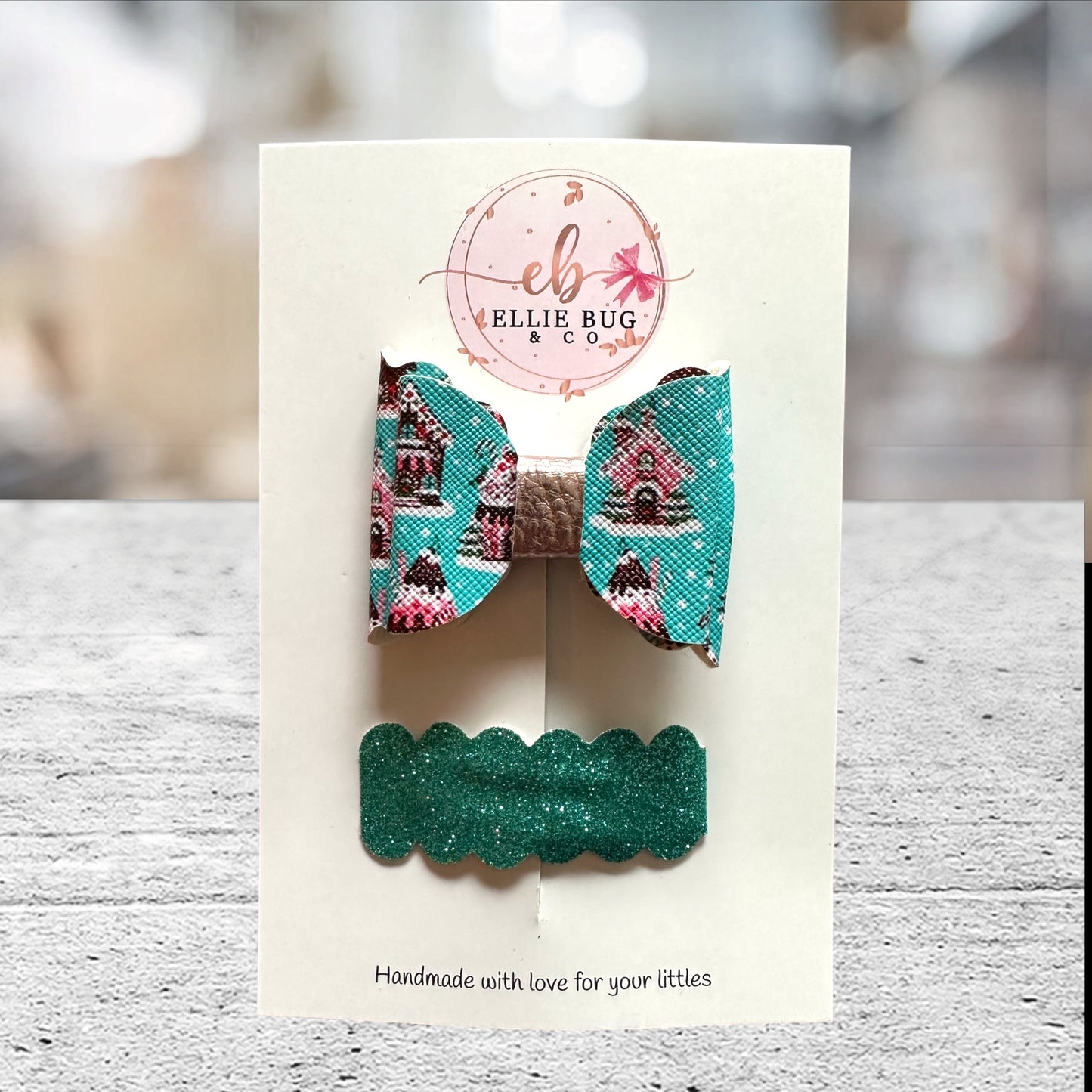 Gingerbread House Scalloped Bow Set