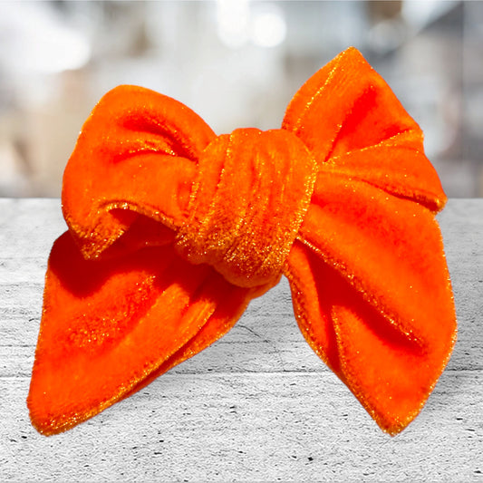 Bright Orange Velvet Bow- Small