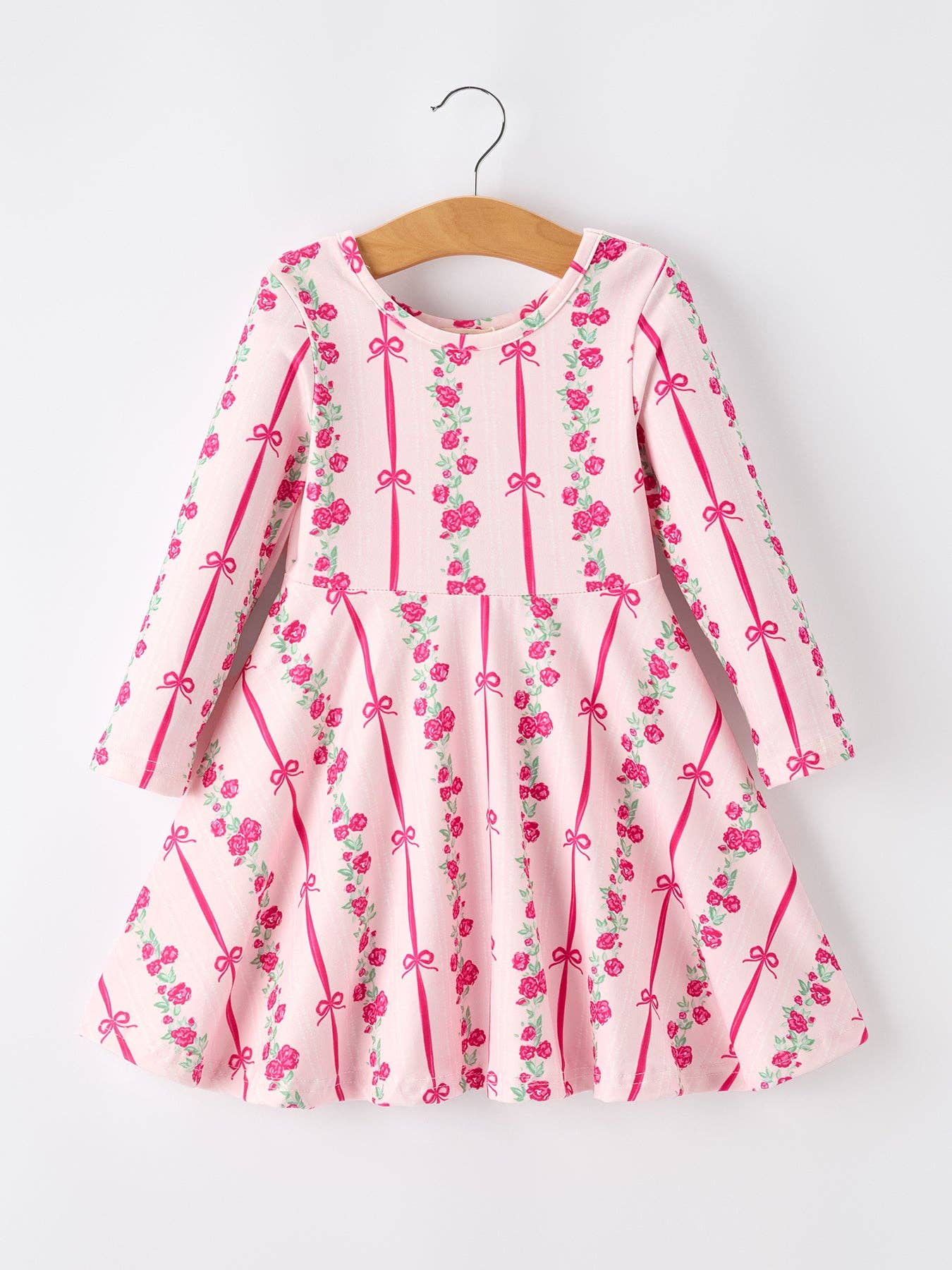 Girls Bow Rose Dress Long Sleeve Twirl Dress: 4