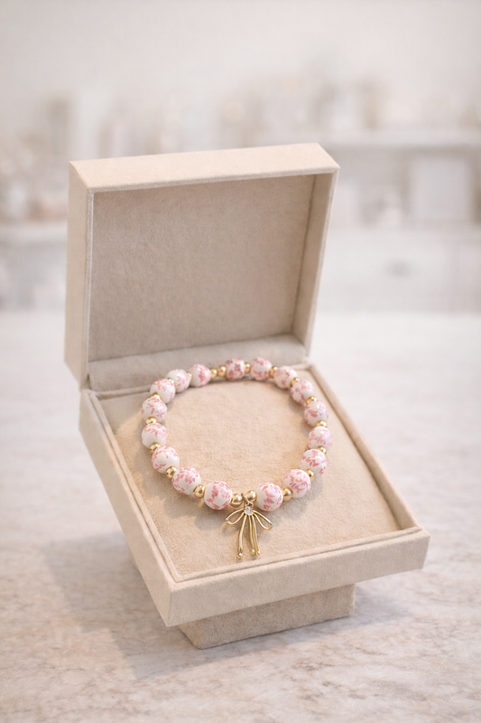 “Ava” Pink Beaded Bow Bracelet
