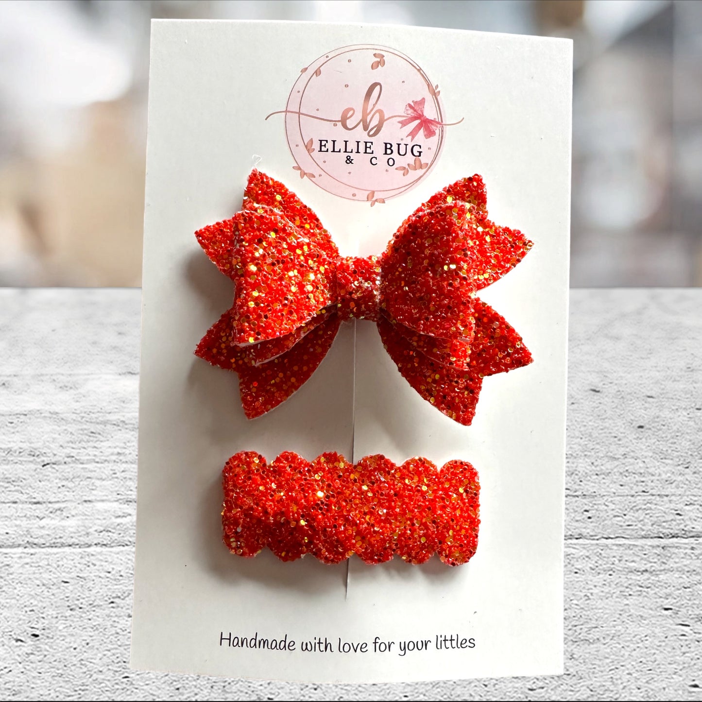 Orange/Red Glitter Bow Set