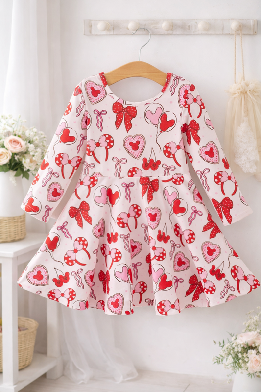 Hearts and Bows Long Sleeve Dress