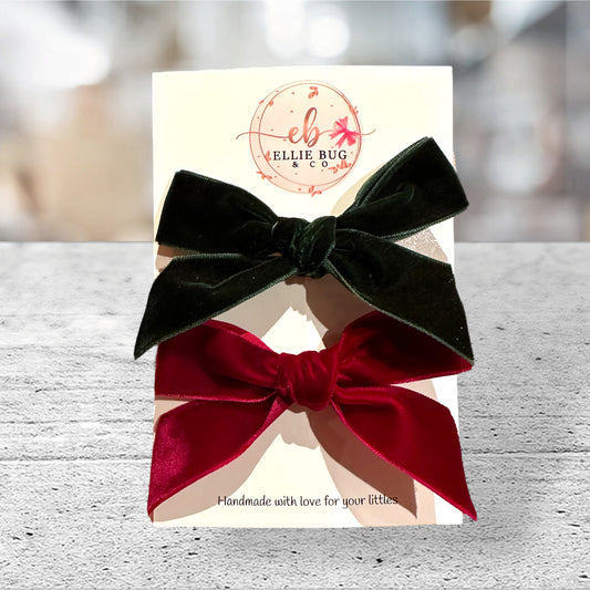 Red & Green Velvet Bow Set