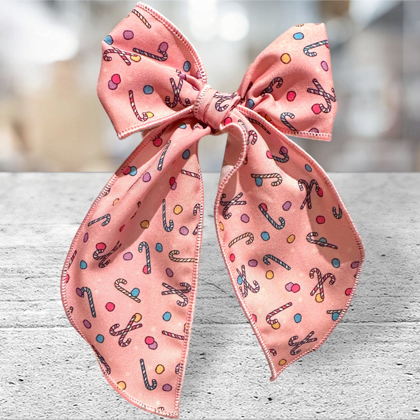 Pink Kandy Cane Holiday Bow- XL