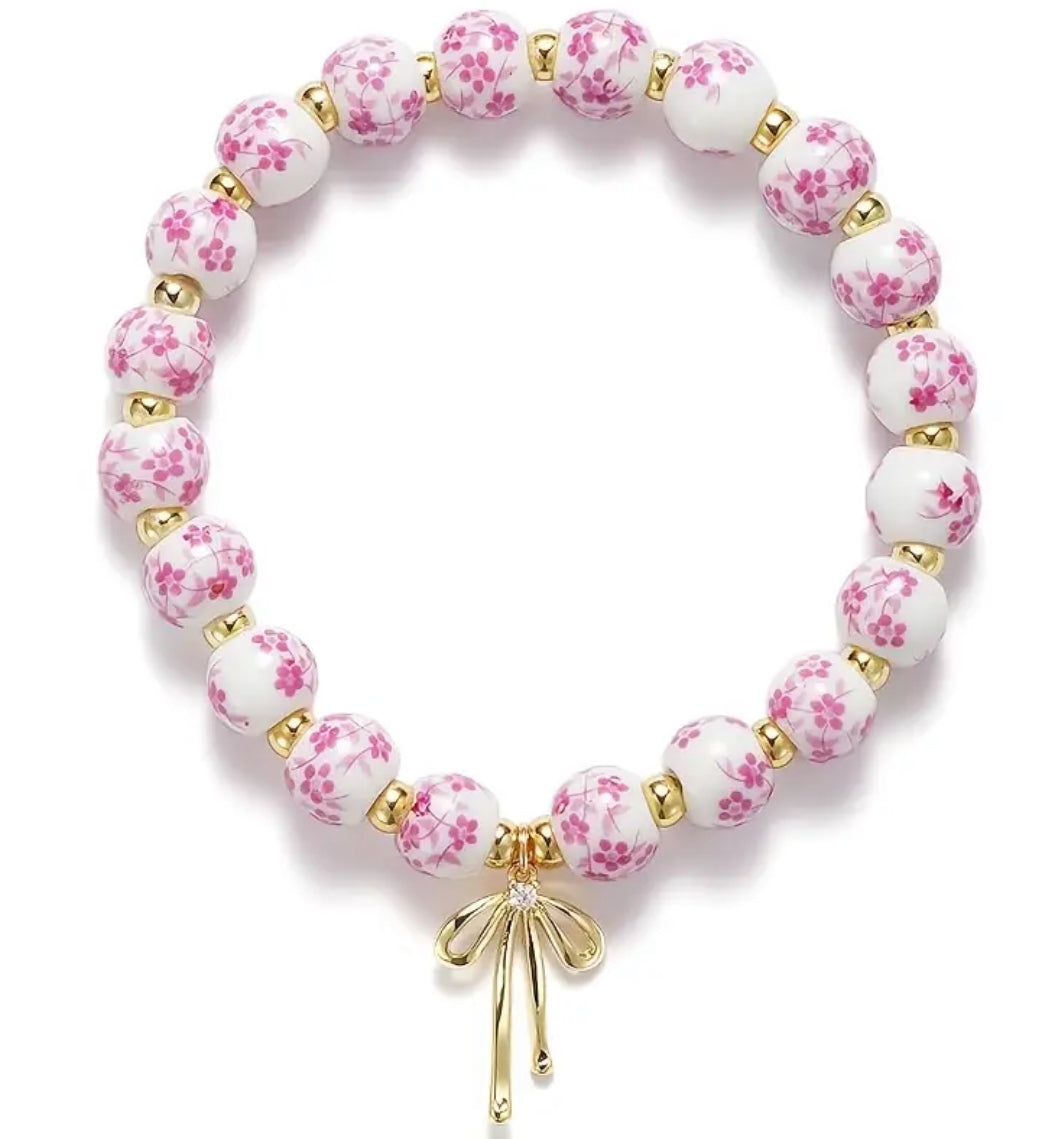 “Ava” Pink or Blue Beaded Bow Bracelet