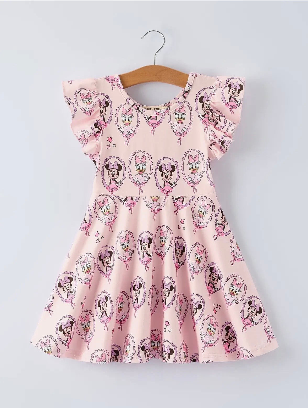 Pink Character Mirror Bow Print Dress