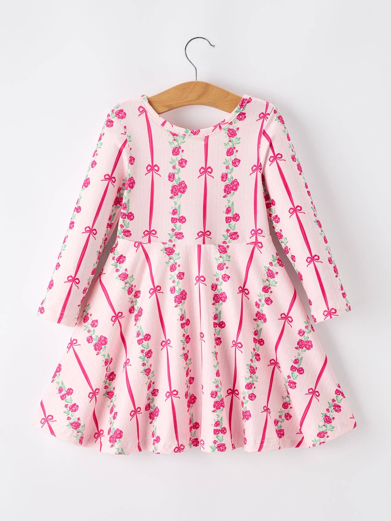 Girls Bow Rose Dress Long Sleeve Twirl Dress: 4